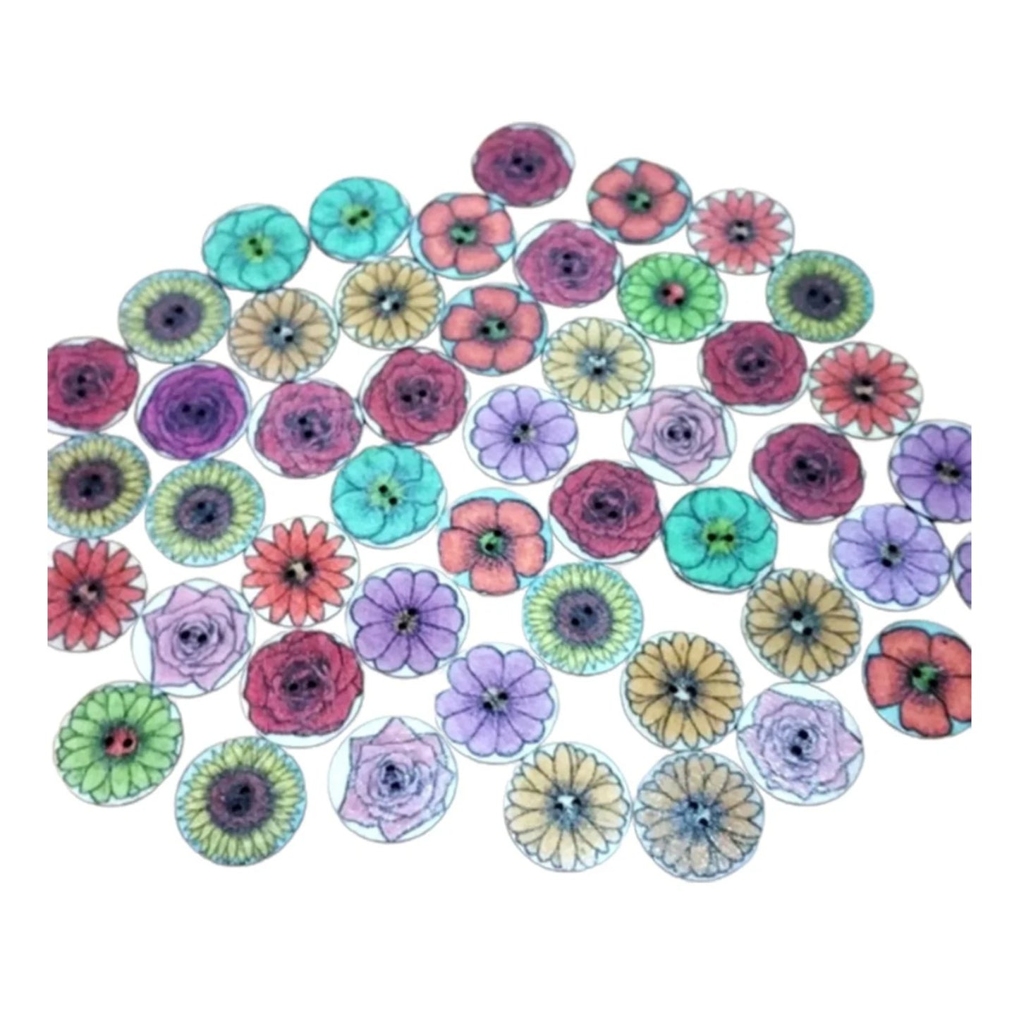 50pcs Retro Wood Buttons Handmade Clothes 15-25mm Sewing Scrapbook Clothing - Flowers 2 - 15mm - Asia Sell