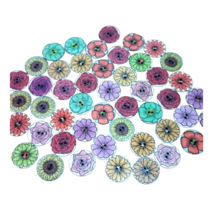 50pcs Retro Wood Buttons Handmade Clothes 15-25mm Sewing Scrapbook Clothing - Flowers 2 - 15mm - Asia Sell