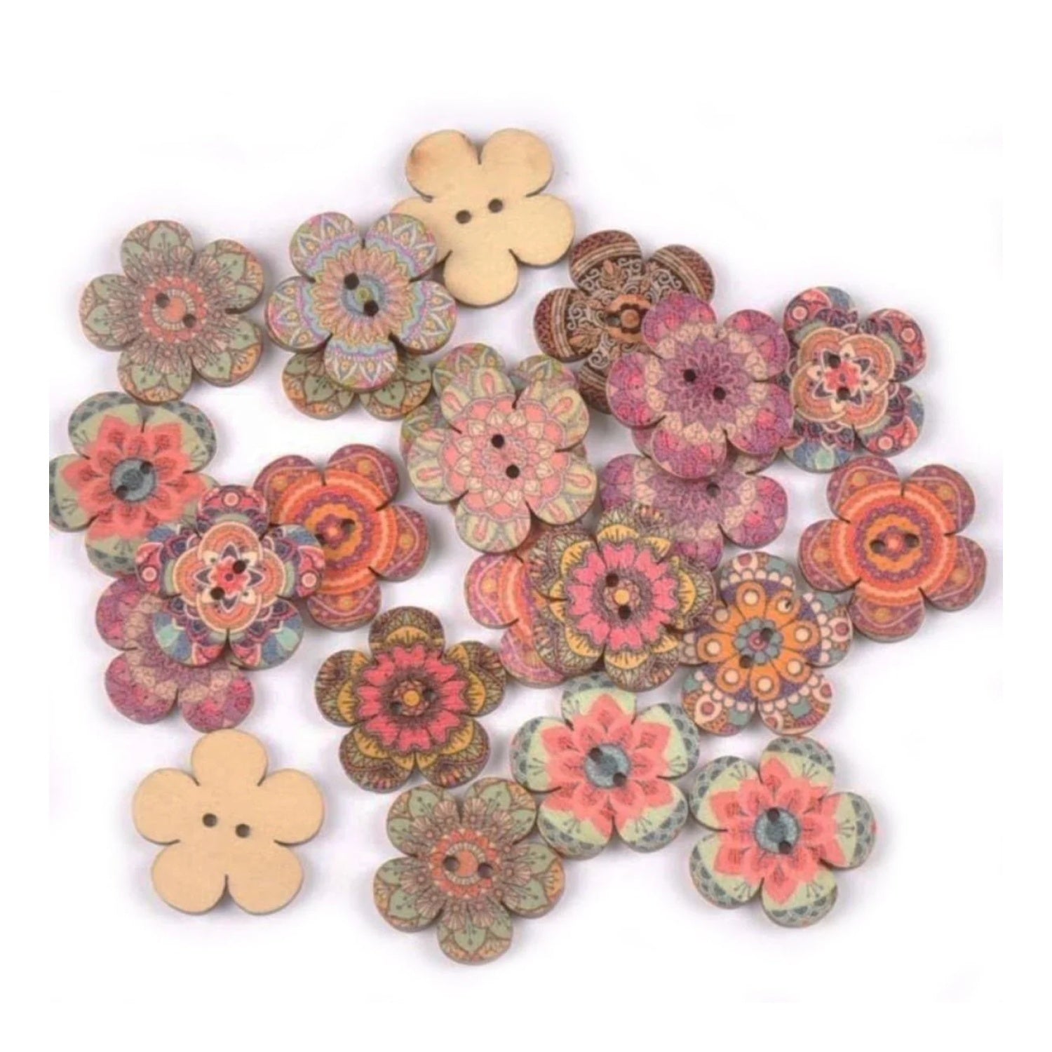 50pcs Retro Wood Buttons Handmade Clothes 15-25mm Sewing Scrapbook Clothing - Flowers 3 - 25mm - Asia Sell