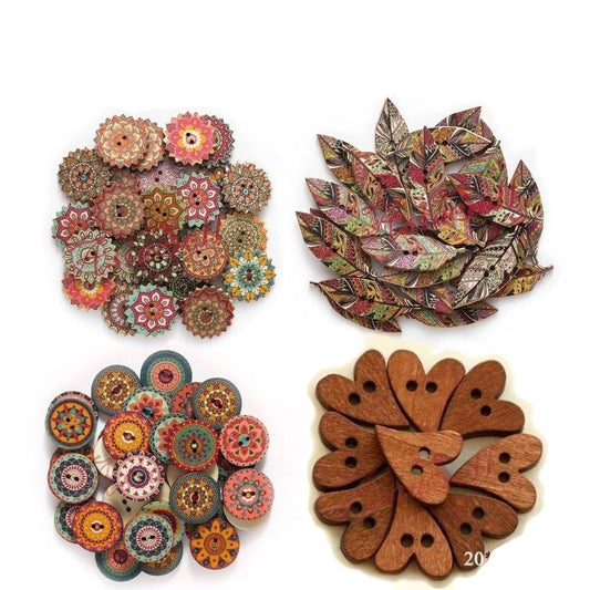 50pcs Retro Wood Buttons Handmade Clothes 15-25mm Sewing Scrapbook Clothing - Retro - 15mm - Asia Sell