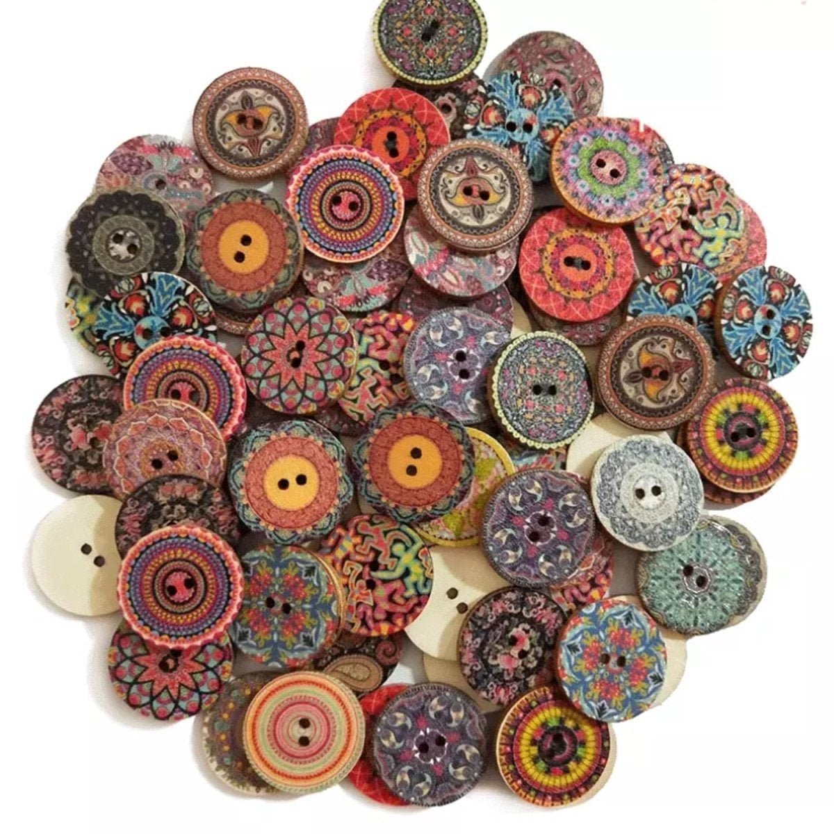 50pcs Retro Wood Buttons Handmade Clothes 15-25mm Sewing Scrapbook Clothing - Retro 7 - 15mm - Asia Sell