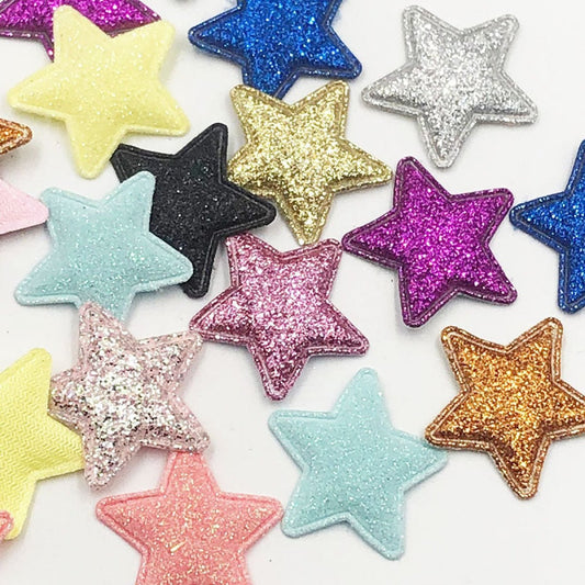 50pcs Sparkling Padded Glitter Stars Clothing Appliques DIY Apparel Accessories Christmas Decorations Large Patch Craft Toy Shapes PU Leather - Mixed Colours - Asia Sell