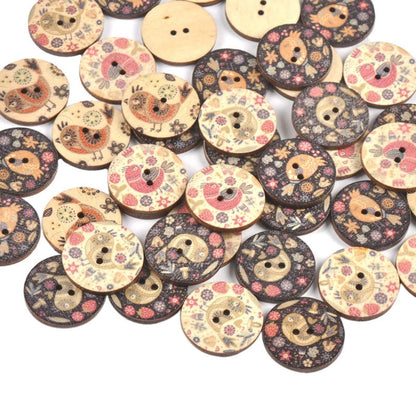 50pcs Vintage Cute Bird Printed Wooden Buttons For Sewing Clothing Scrapbooking DIY Crafts Kids Garment Handmade Supplies - - Asia Sell