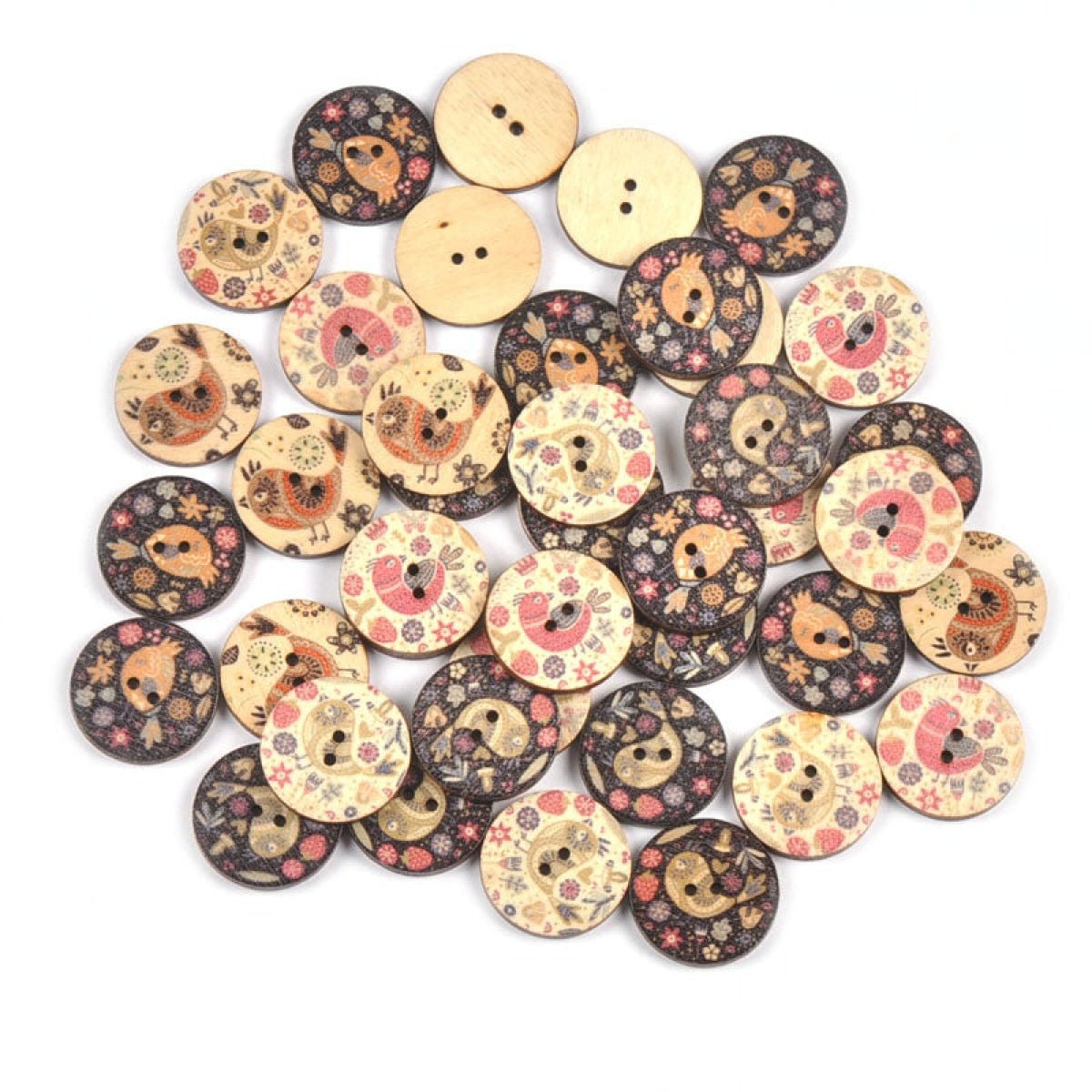 50pcs Vintage Cute Bird Printed Wooden Buttons For Sewing Clothing Scrapbooking DIY Crafts Kids Garment Handmade Supplies - - Asia Sell