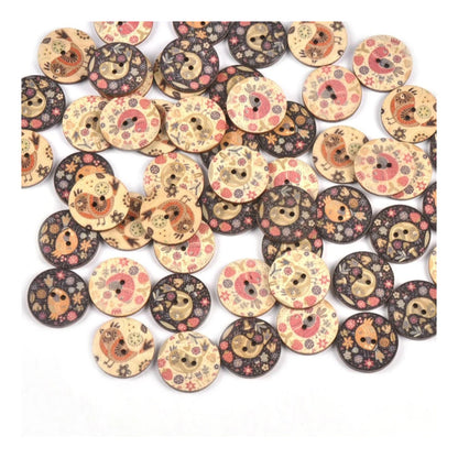50pcs Vintage Cute Bird Printed Wooden Buttons For Sewing Clothing Scrapbooking DIY Crafts Kids Garment Handmade Supplies - Asia Sell