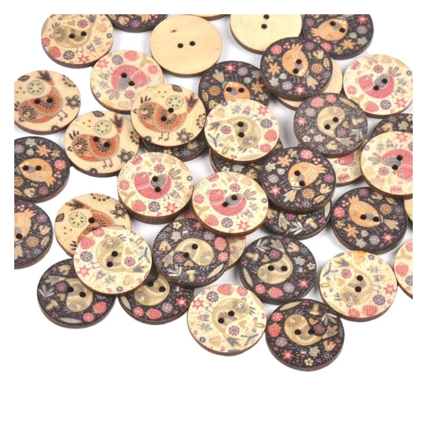 50pcs Vintage Cute Bird Printed Wooden Buttons For Sewing Clothing Scrapbooking DIY Crafts Kids Garment Handmade Supplies - - Asia Sell