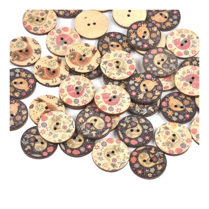 50pcs Vintage Cute Bird Printed Wooden Buttons For Sewing Clothing Scrapbooking DIY Crafts Kids Garment Handmade Supplies - - Asia Sell