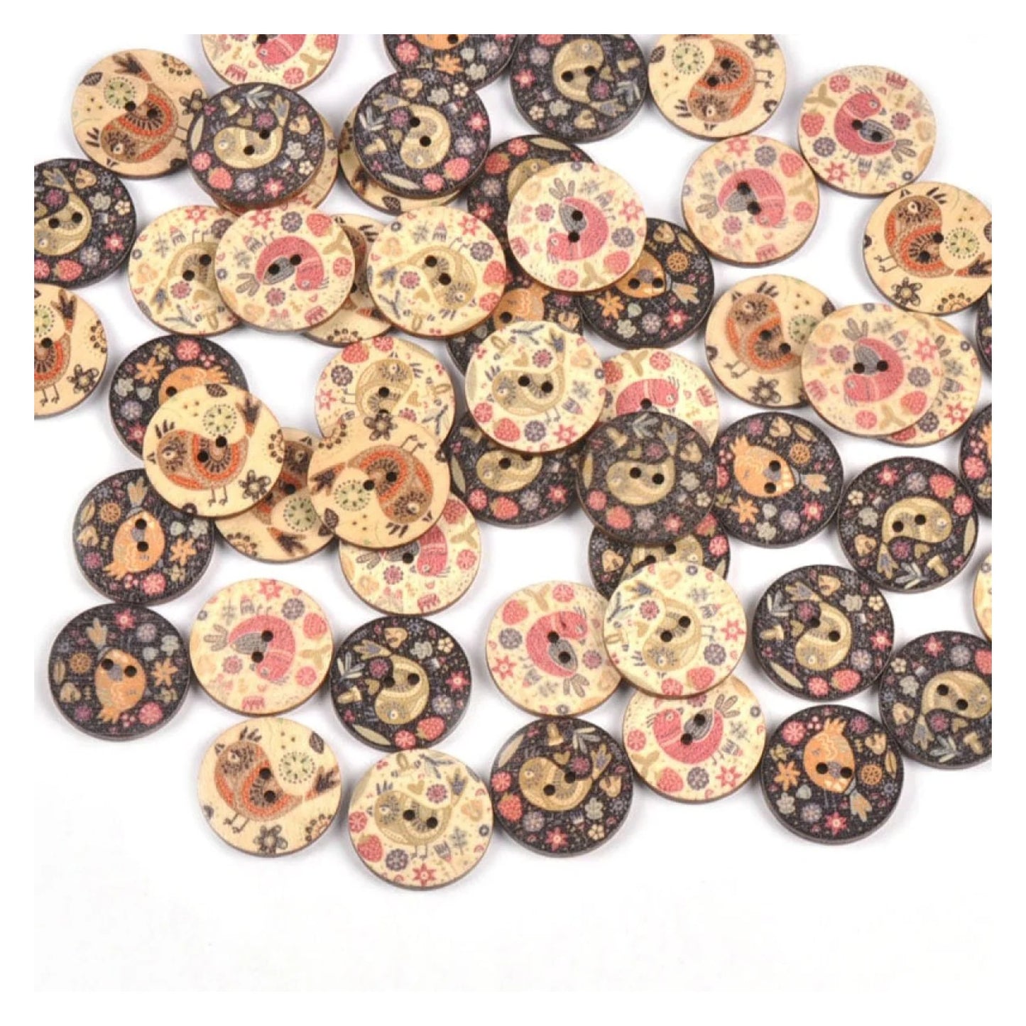 50pcs Vintage Cute Bird Printed Wooden Buttons For Sewing Clothing Scrapbooking DIY Crafts Kids Garment Handmade Supplies - Asia Sell