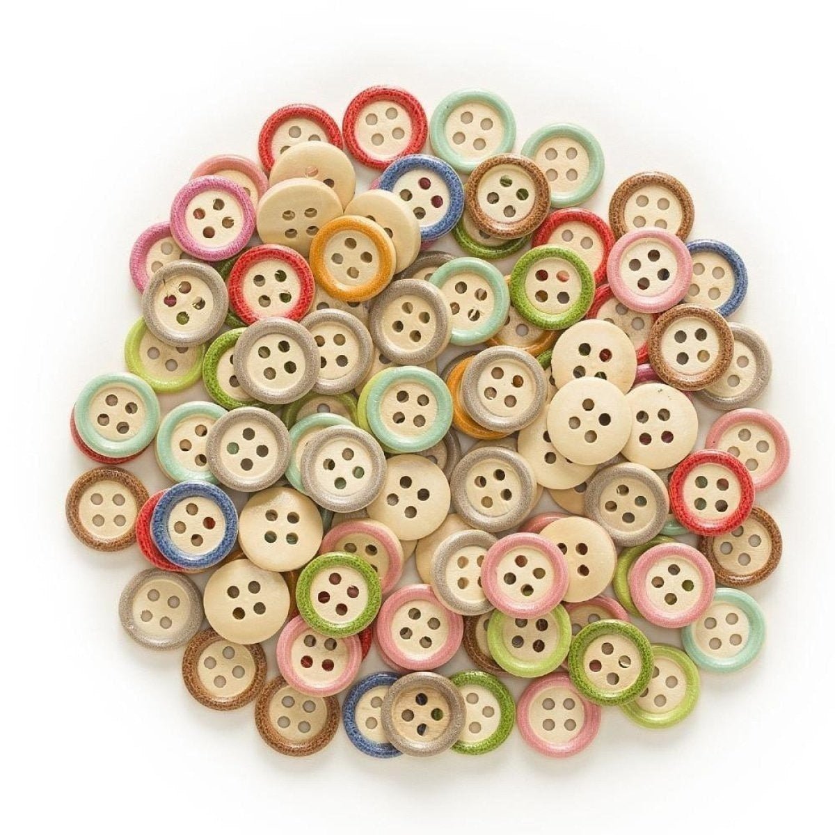 50pcs Wooden Buttons 4 Hole 15mm Multicoloured Round Clothing Sewing Colourful - Centre Coloured - Asia Sell