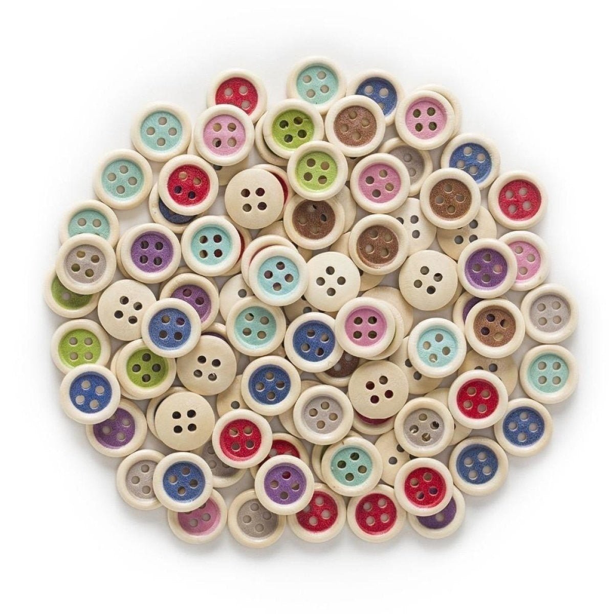 50pcs Wooden Buttons 4 Hole 15mm Multicoloured Round Clothing Sewing Colourful - Centre Coloured - Asia Sell