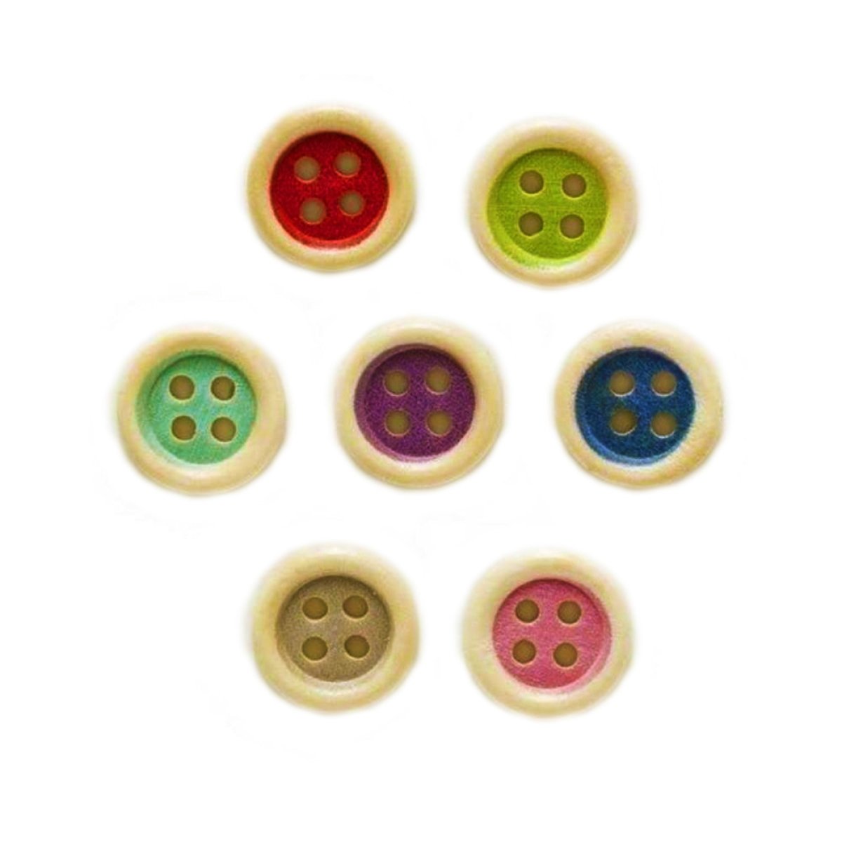 50pcs Wooden Buttons 4 Hole 15mm Multicoloured Round Clothing Sewing Colourful - Centre Coloured - Asia Sell