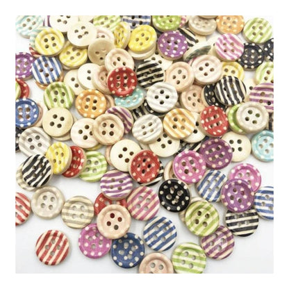 50pcs Wooden Buttons 4 Hole 15mm Multicoloured Round Clothing Sewing Colourful - Dots & Lines - Asia Sell