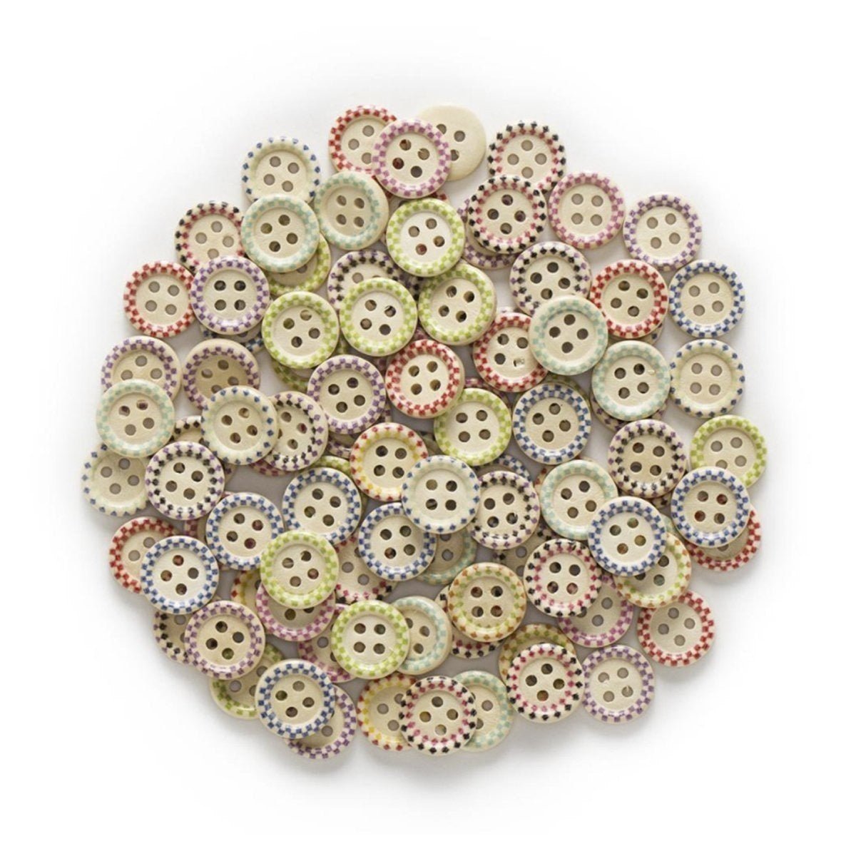 50pcs Wooden Buttons 4 Hole 15mm Multicoloured Round Clothing Sewing Colourful - Edge Dashed - Asia Sell