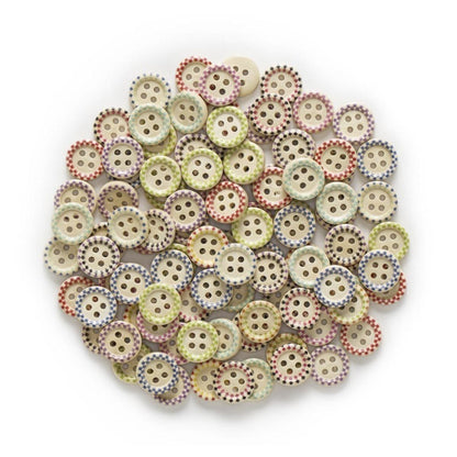 50pcs Wooden Buttons 4 Hole 15mm Multicoloured Round Clothing Sewing Colourful - Edge Dashed - Asia Sell