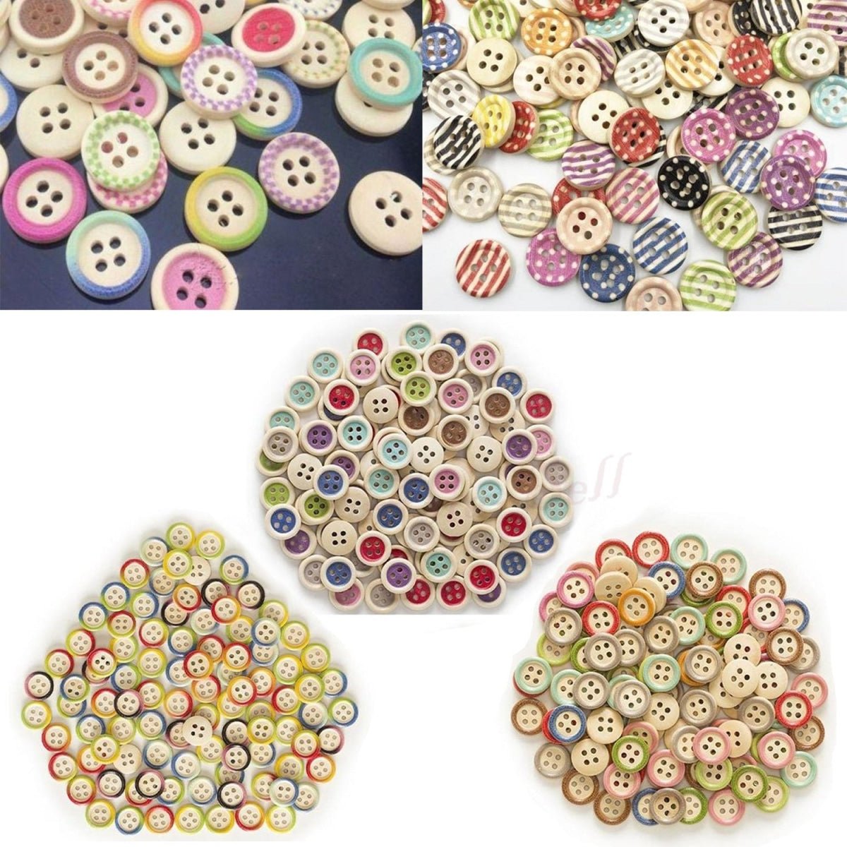 50pcs Wooden Buttons 4 Hole 15mm Multicoloured Round Clothing Sewing Colourful - Edge Multicoloured - Asia Sell