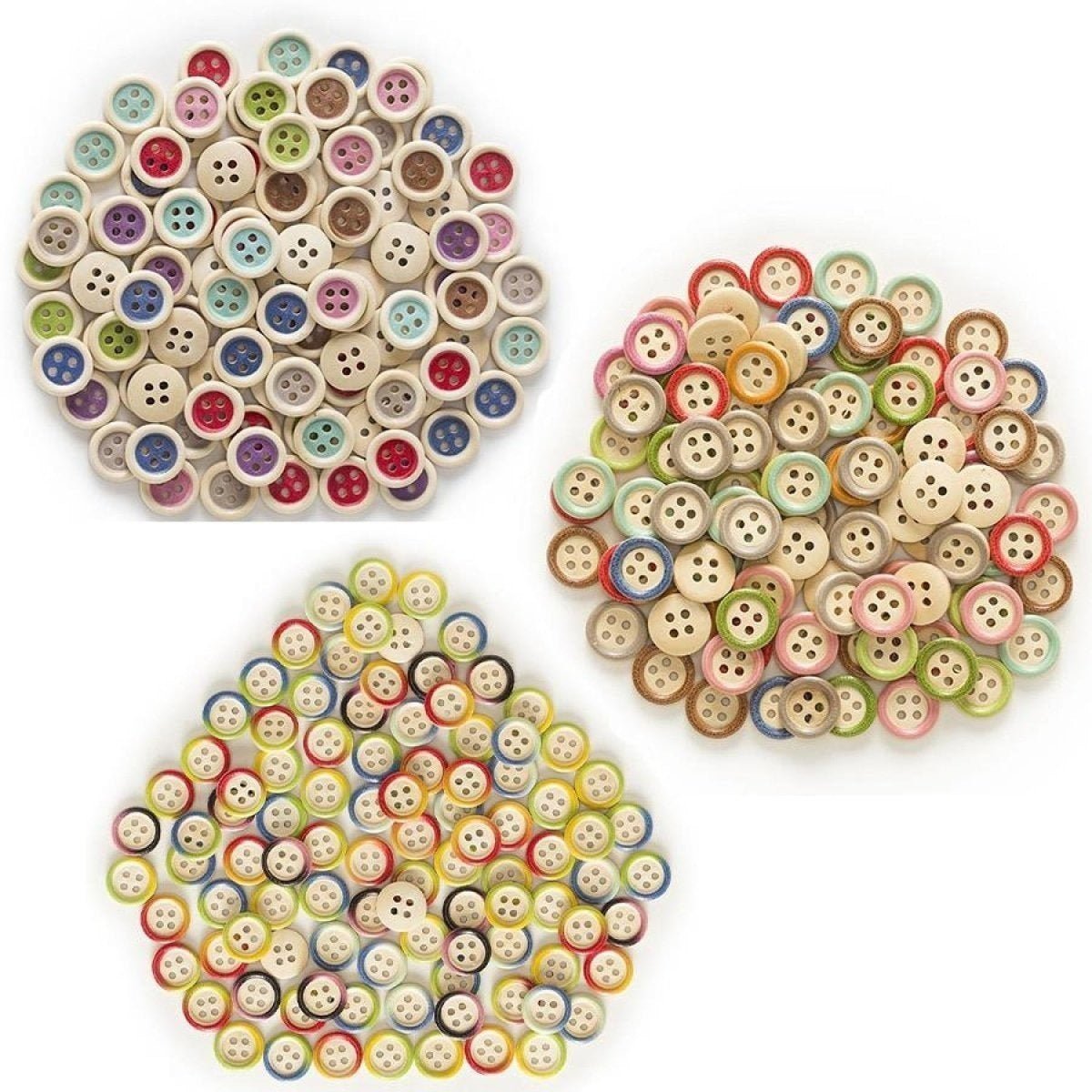 50pcs Wooden Buttons 4 Hole 15mm Multicoloured Round Clothing Sewing Colourful - Edge Multicoloured - Asia Sell