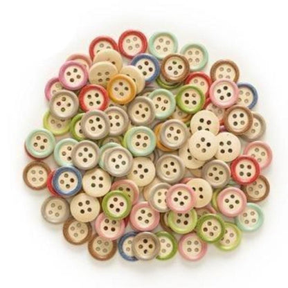 50pcs Wooden Buttons 4 Hole 15mm Multicoloured Round Clothing Sewing Colourful - Edge Multicoloured - Asia Sell