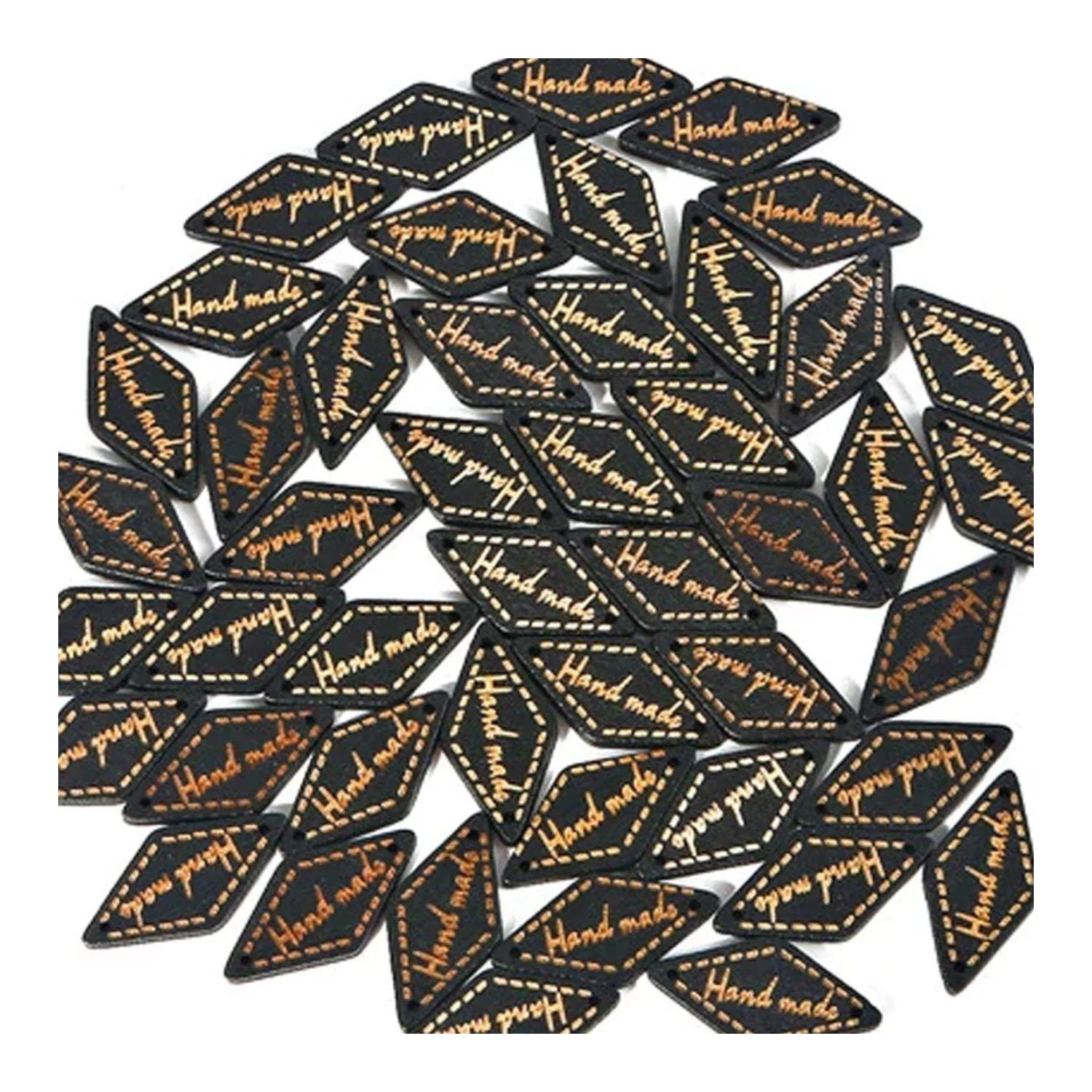50pcs Wooden Handmade Hand Made Bag Labels Sewing Tags Clothing - Black Diamond - Asia Sell