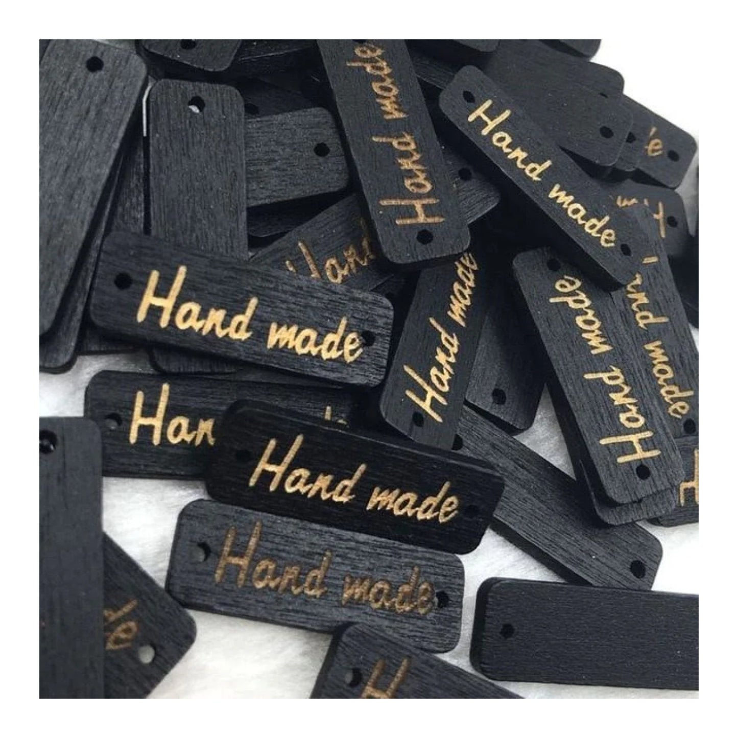50pcs Wooden Handmade Hand Made Bag Labels Sewing Tags Clothing - Black Round 3 - Asia Sell