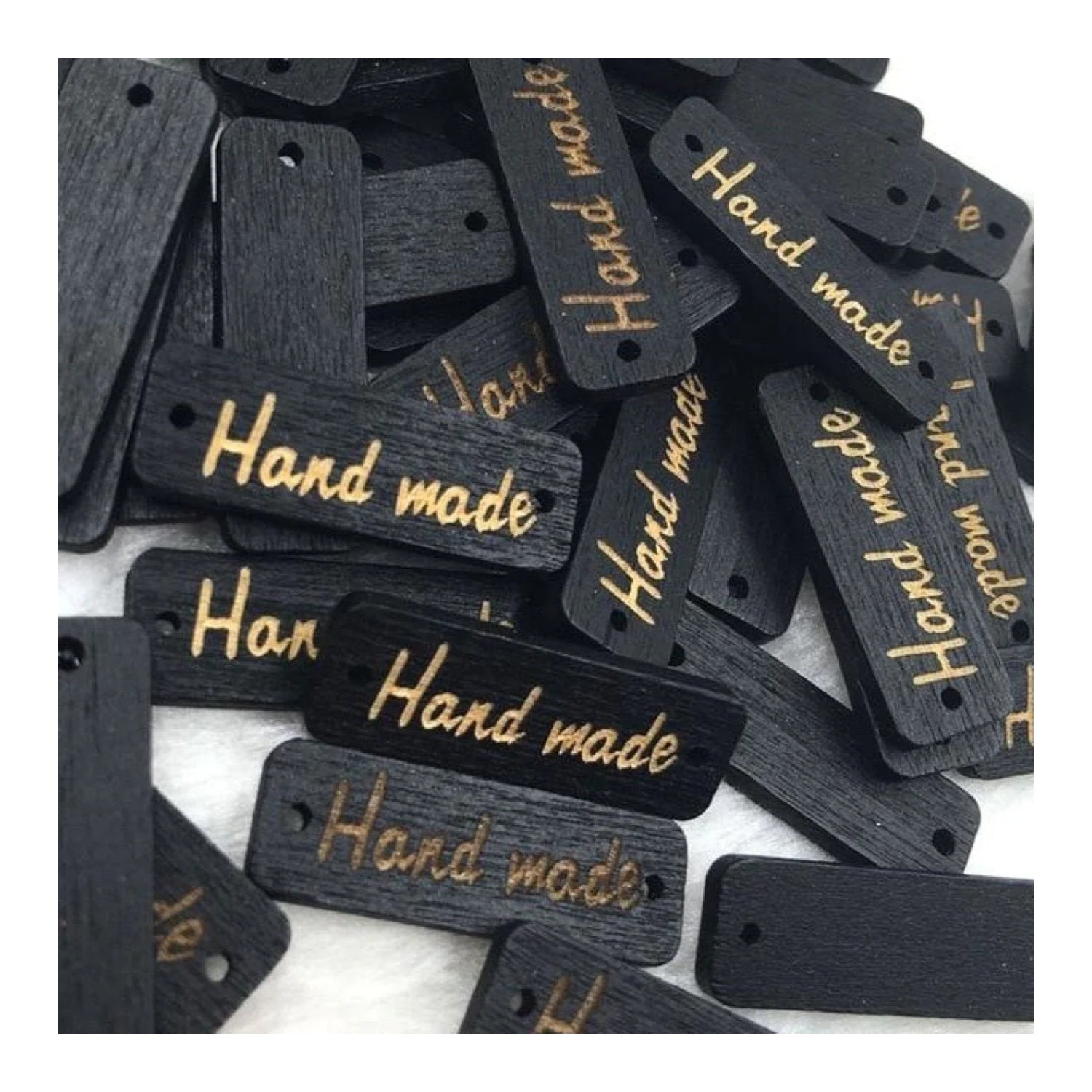 50pcs Wooden Handmade Hand Made Bag Labels Sewing Tags Clothing - Black Round 3 - Asia Sell