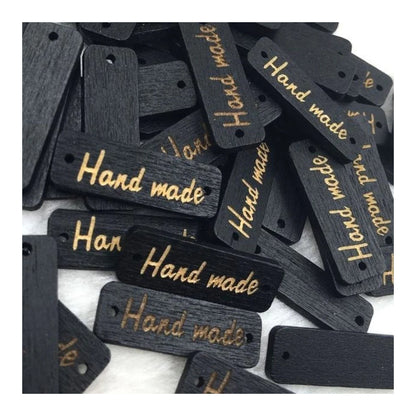 50pcs Wooden Handmade Hand Made Bag Labels Sewing Tags Clothing - Black Round 3 - Asia Sell