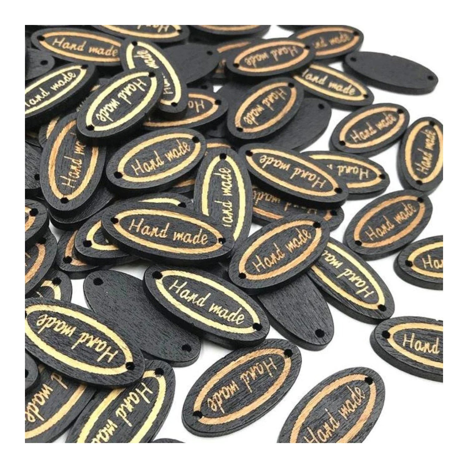 50pcs Wooden Handmade Hand Made Bag Labels Sewing Tags Clothing - Black Round 4 - Asia Sell