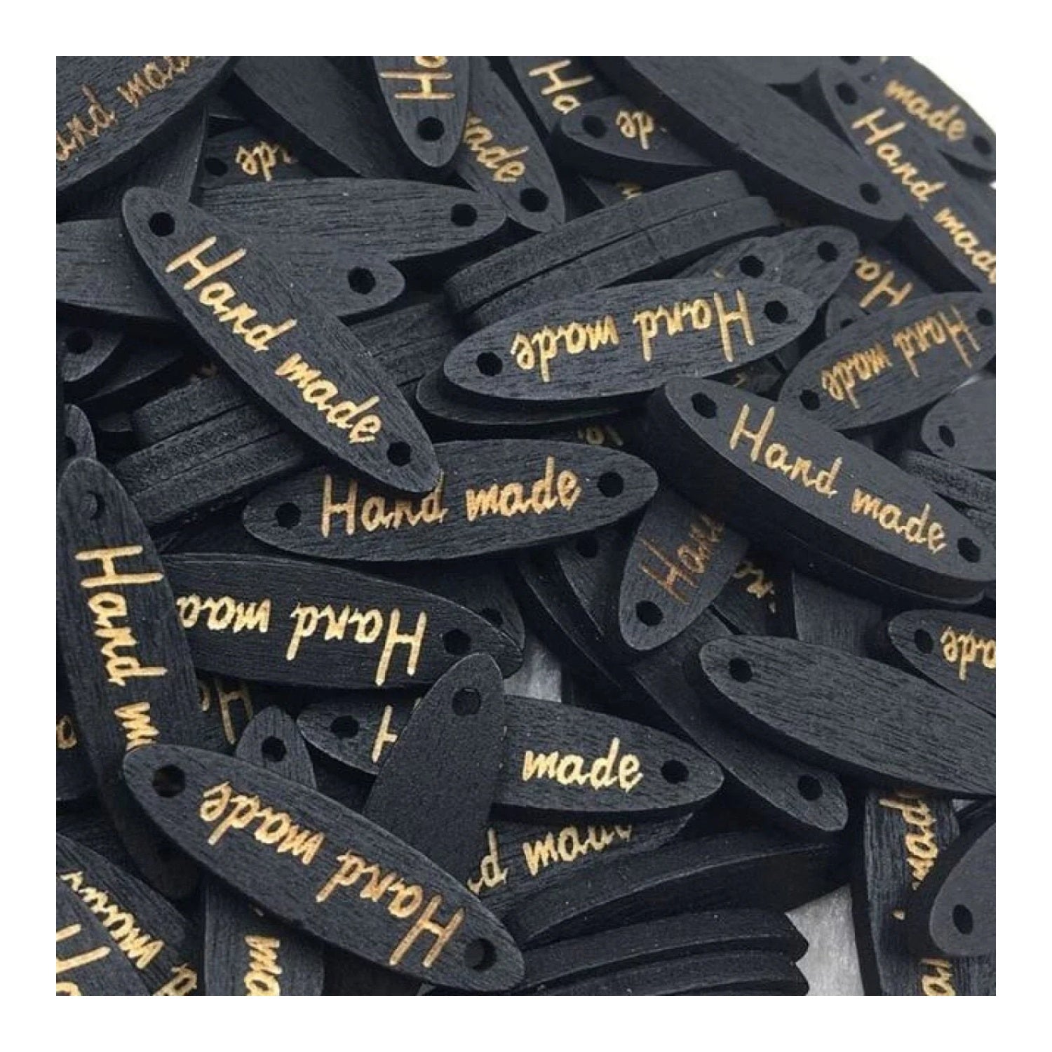 50pcs Wooden Handmade Hand Made Bag Labels Sewing Tags Clothing - Black Round 5 - Asia Sell
