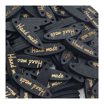 50pcs Wooden Handmade Hand Made Bag Labels Sewing Tags Clothing - Black Round 5 - Asia Sell