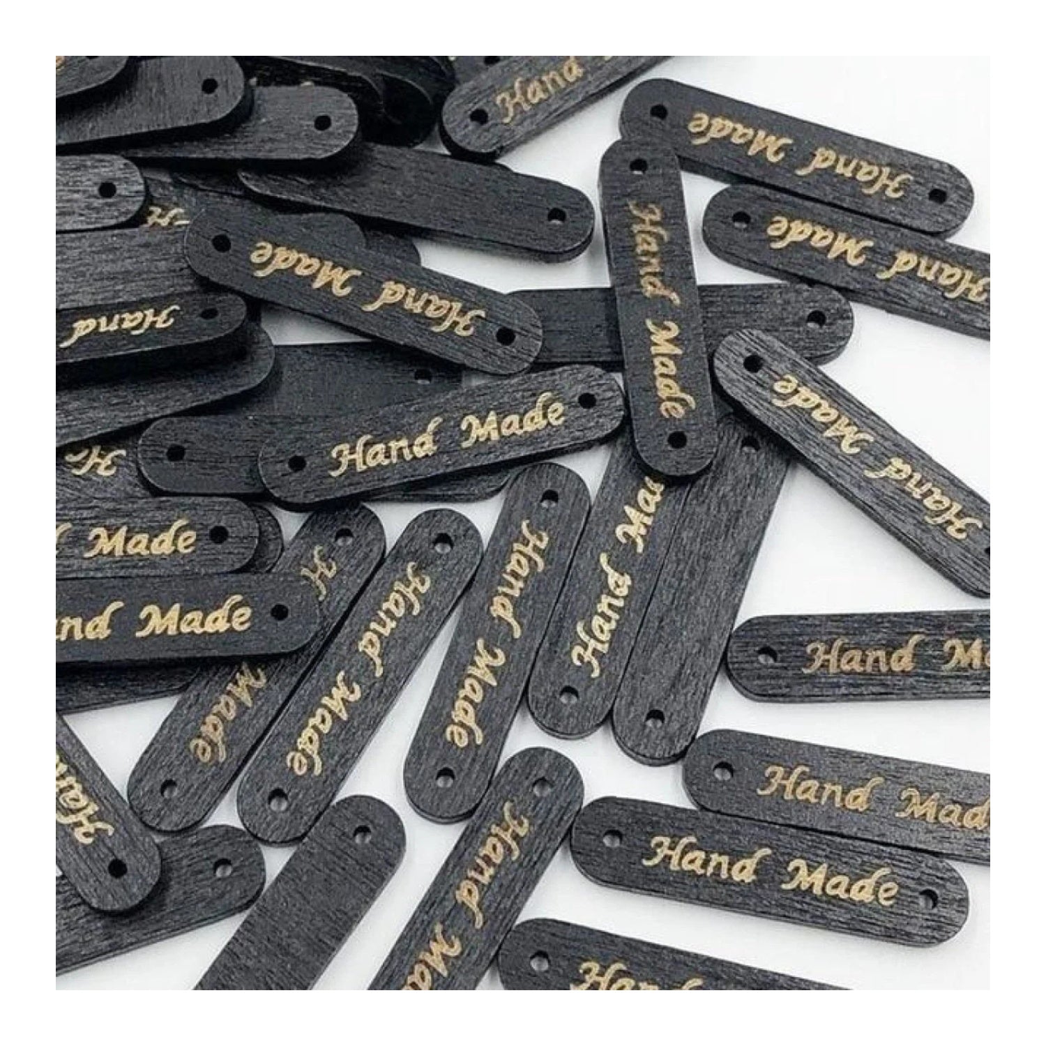 50pcs Wooden Handmade Hand Made Bag Labels Sewing Tags Clothing - Black Round 6 - Asia Sell