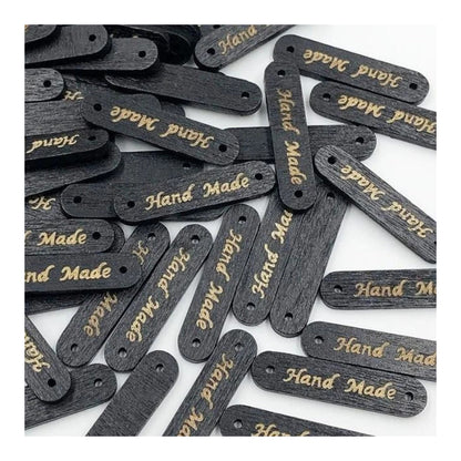 50pcs Wooden Handmade Hand Made Bag Labels Sewing Tags Clothing - Black Round 6 - Asia Sell