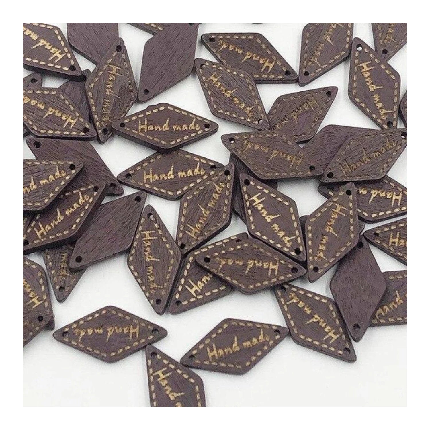 50pcs Wooden Handmade Hand Made Bag Labels Sewing Tags Clothing - Brown Diamond - Asia Sell