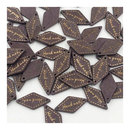 50pcs Wooden Handmade Hand Made Bag Labels Sewing Tags Clothing - Brown Diamond - Asia Sell