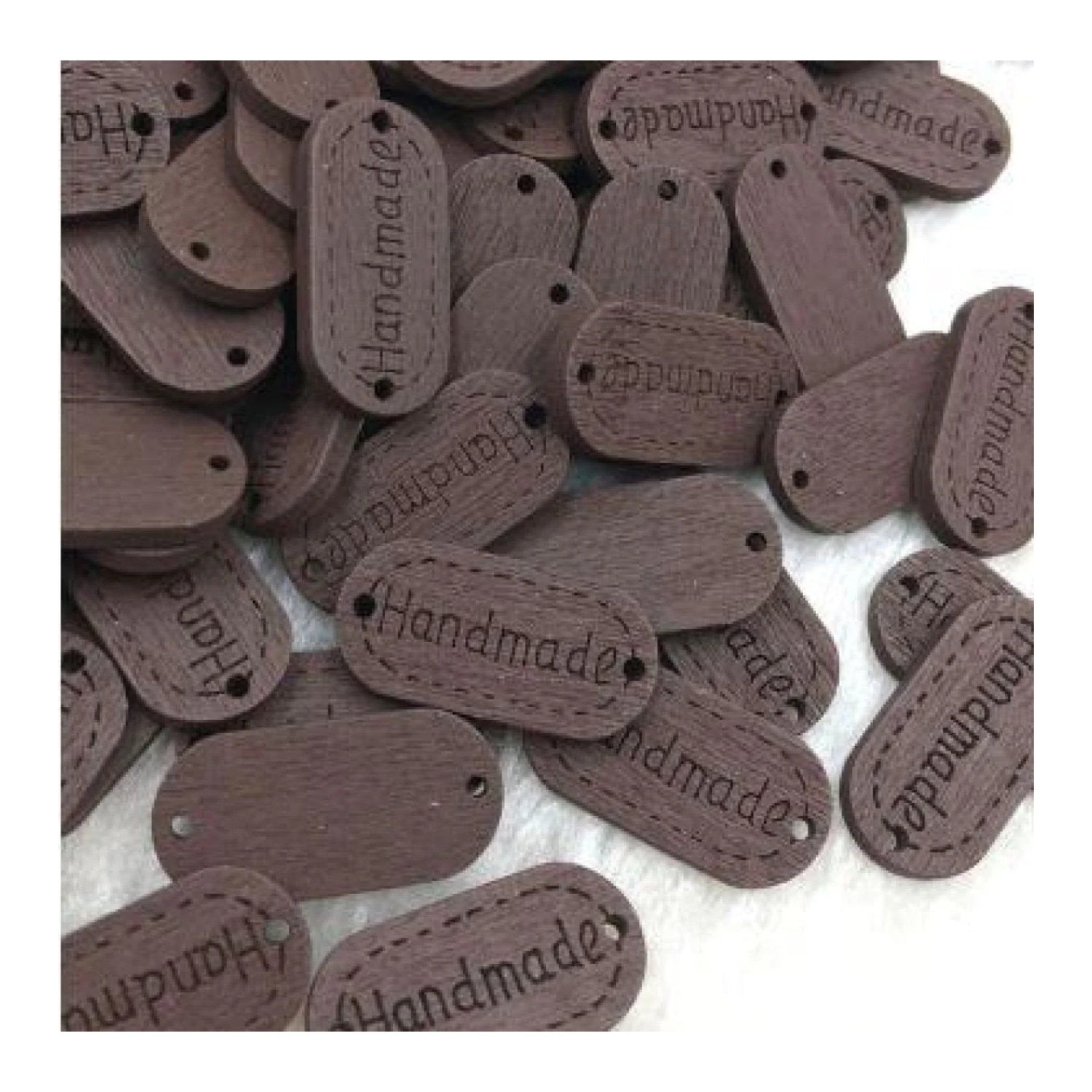 50pcs Wooden Handmade Hand Made Bag Labels Sewing Tags Clothing - Brown Round 1 - Asia Sell