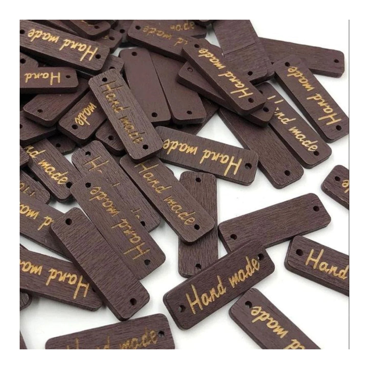 50pcs Wooden Handmade Hand Made Bag Labels Sewing Tags Clothing - Brown Round 3 - Asia Sell