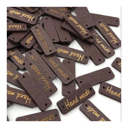 50pcs Wooden Handmade Hand Made Bag Labels Sewing Tags Clothing - Brown Round 3 - Asia Sell