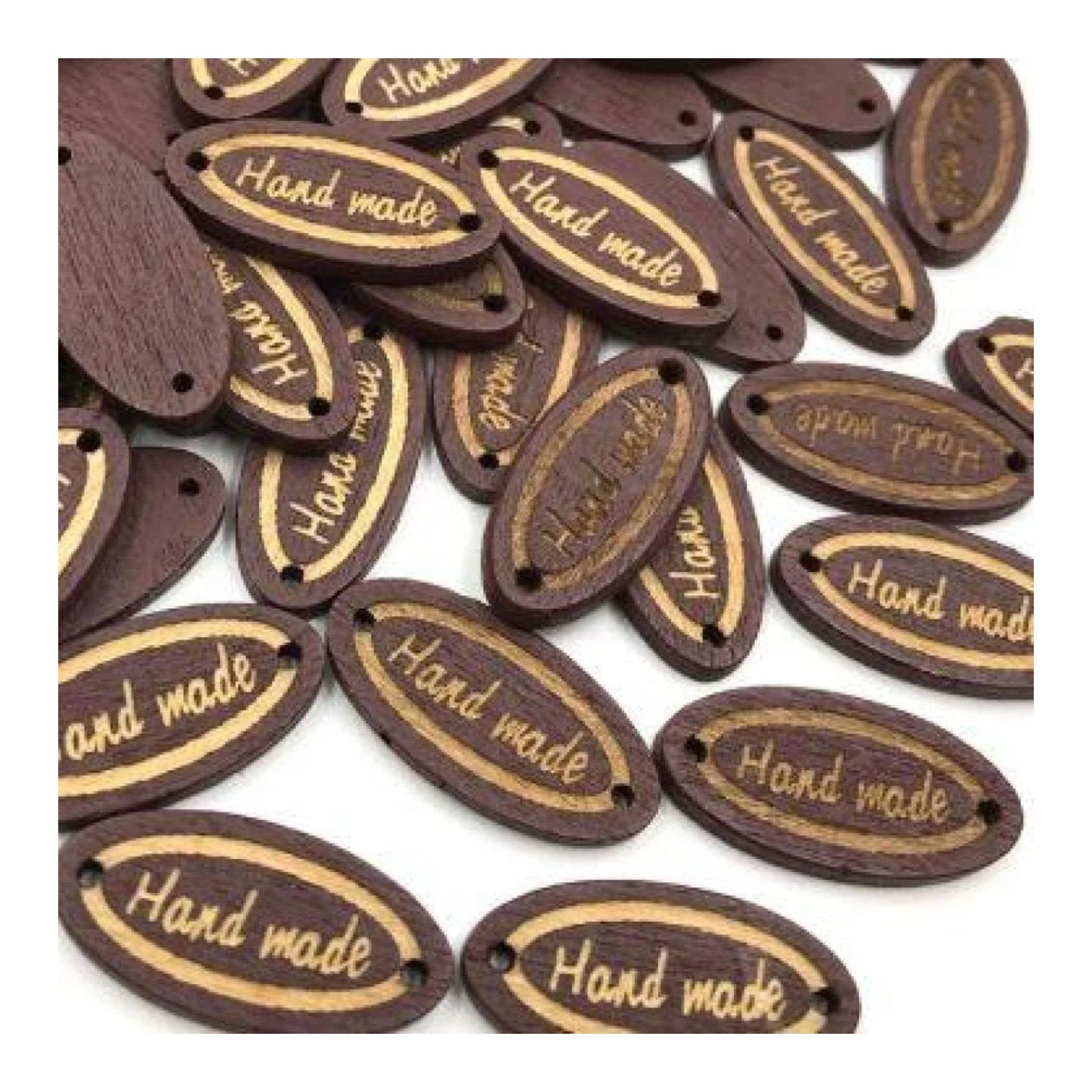 50pcs Wooden Handmade Hand Made Bag Labels Sewing Tags Clothing - Brown Round 4 - Asia Sell