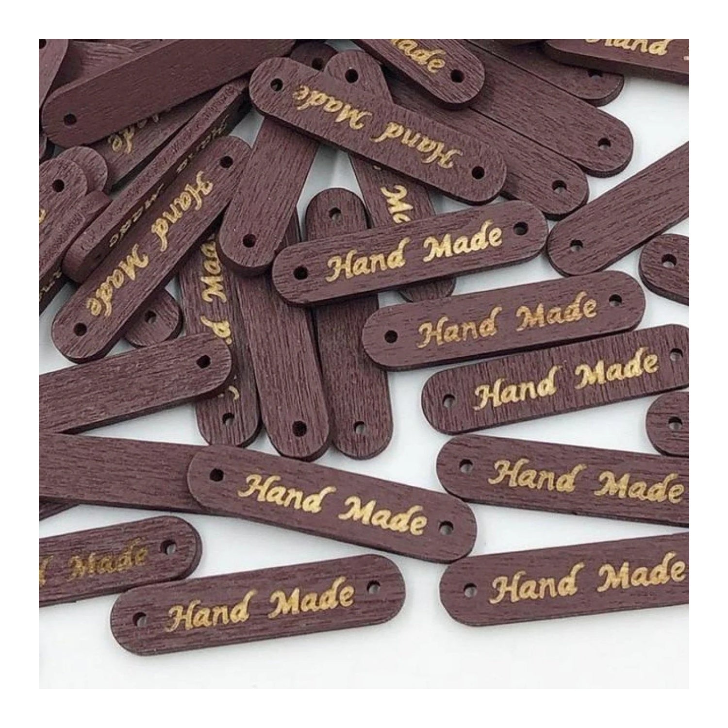 50pcs Wooden Handmade Hand Made Bag Labels Sewing Tags Clothing - Brown Round 6 - Asia Sell