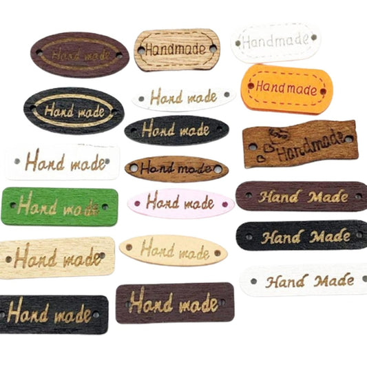 50pcs Wooden Handmade Hand Made Bag Labels Sewing Tags Clothing - Dark Natural Rectangular - Asia Sell