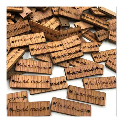 50pcs Wooden Handmade Hand Made Bag Labels Sewing Tags Clothing - Dark Natural Rectangular - Asia Sell