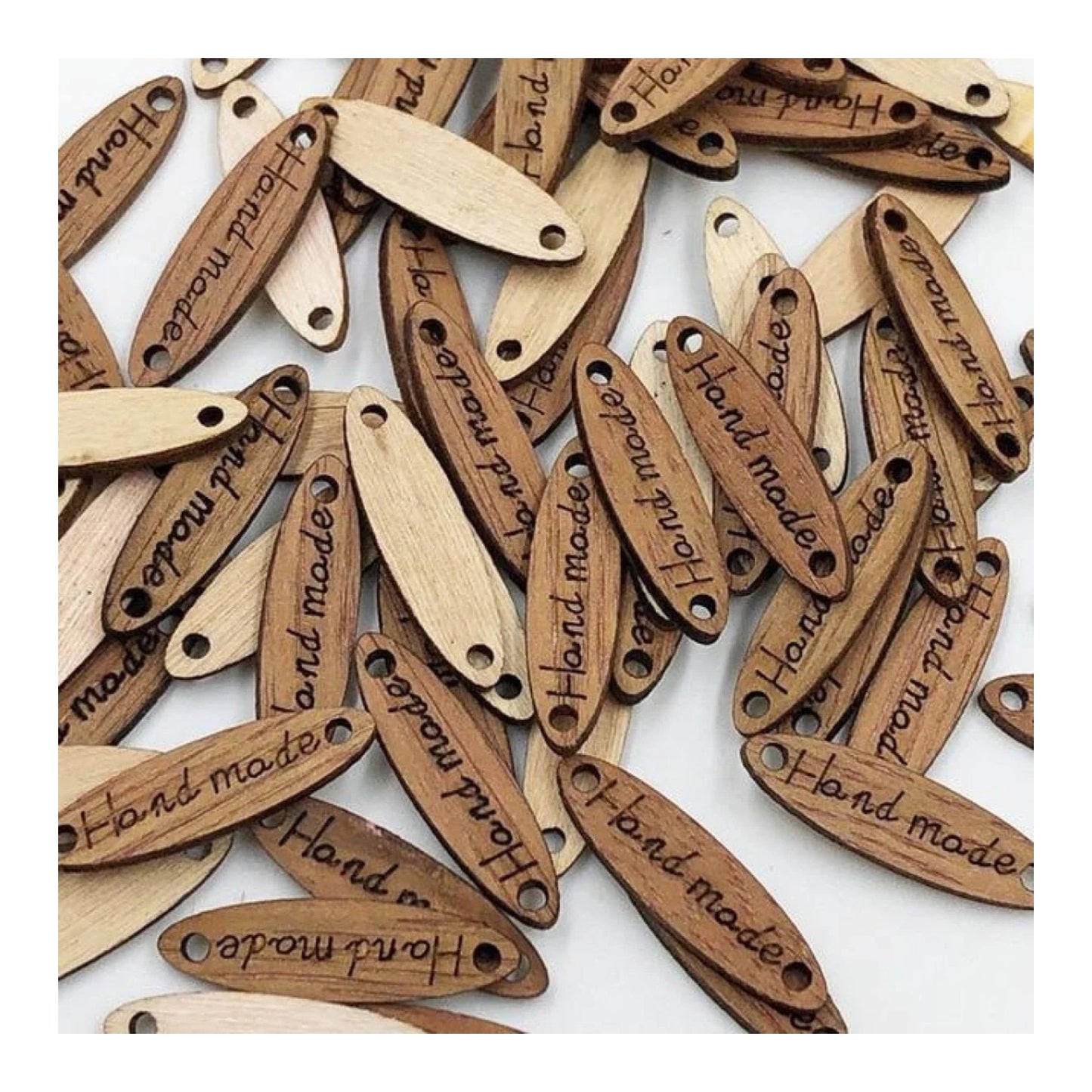 50pcs Wooden Handmade Hand Made Bag Labels Sewing Tags Clothing - Dark Natural Round 5 - Asia Sell