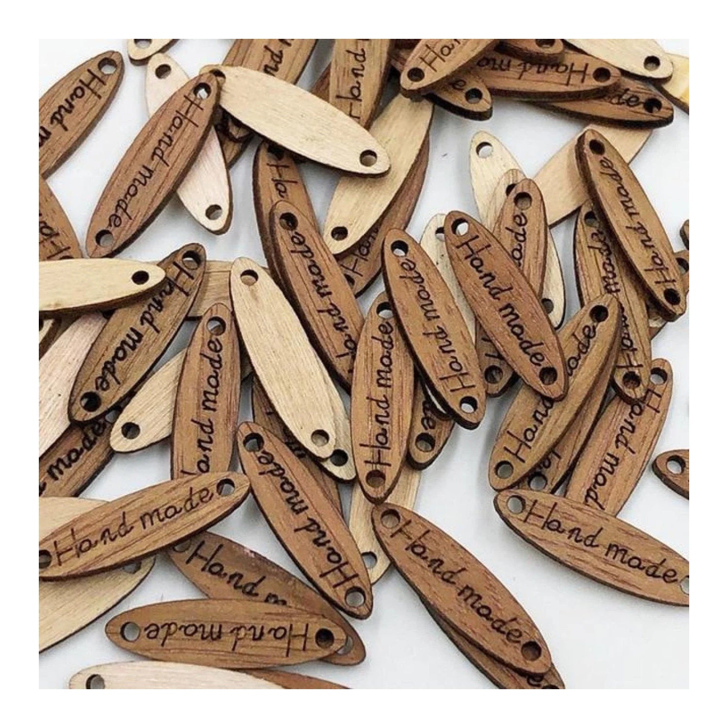 50pcs Wooden Handmade Hand Made Bag Labels Sewing Tags Clothing - Dark Natural Round 5 - Asia Sell