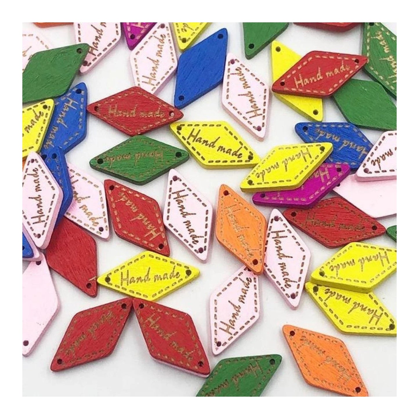 50pcs Wooden Handmade Hand Made Bag Labels Sewing Tags Clothing - Multicoloured Diamond - Asia Sell