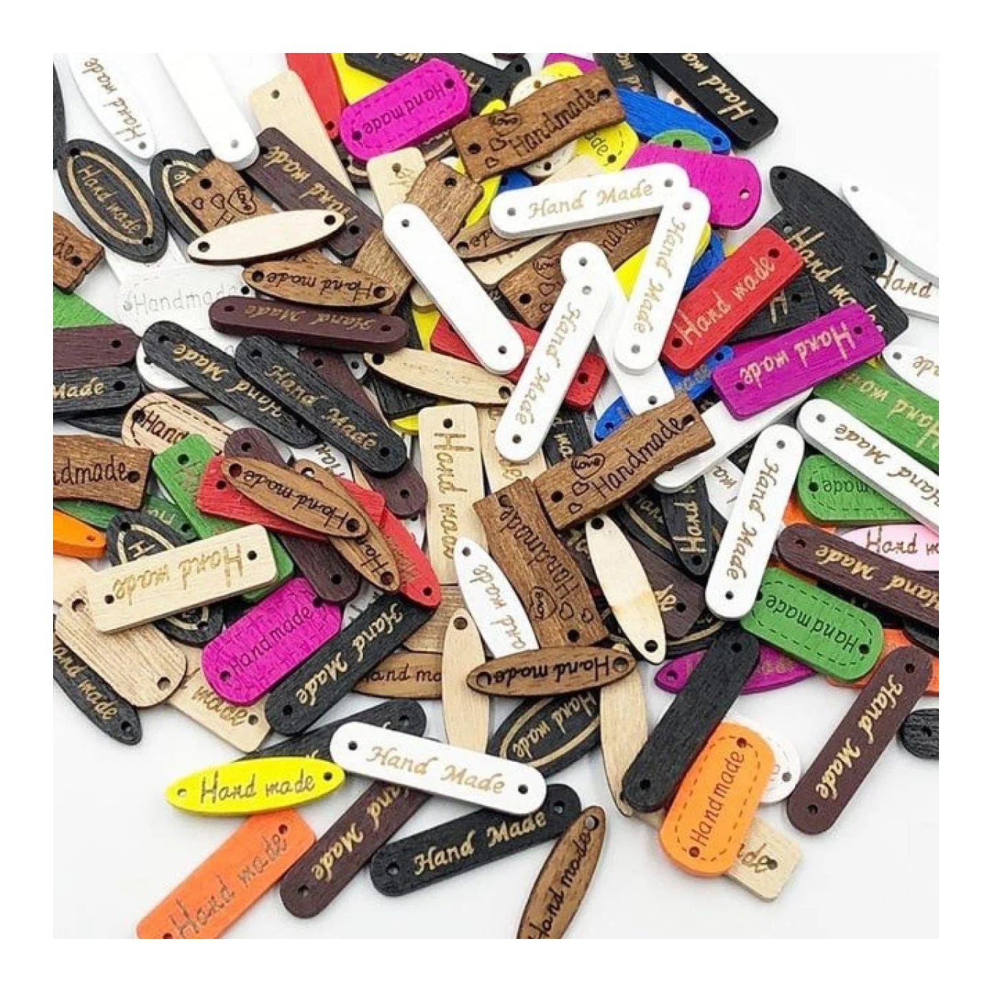 50pcs Wooden Handmade Hand Made Bag Labels Sewing Tags Clothing - Multicoloured Mixed - Asia Sell
