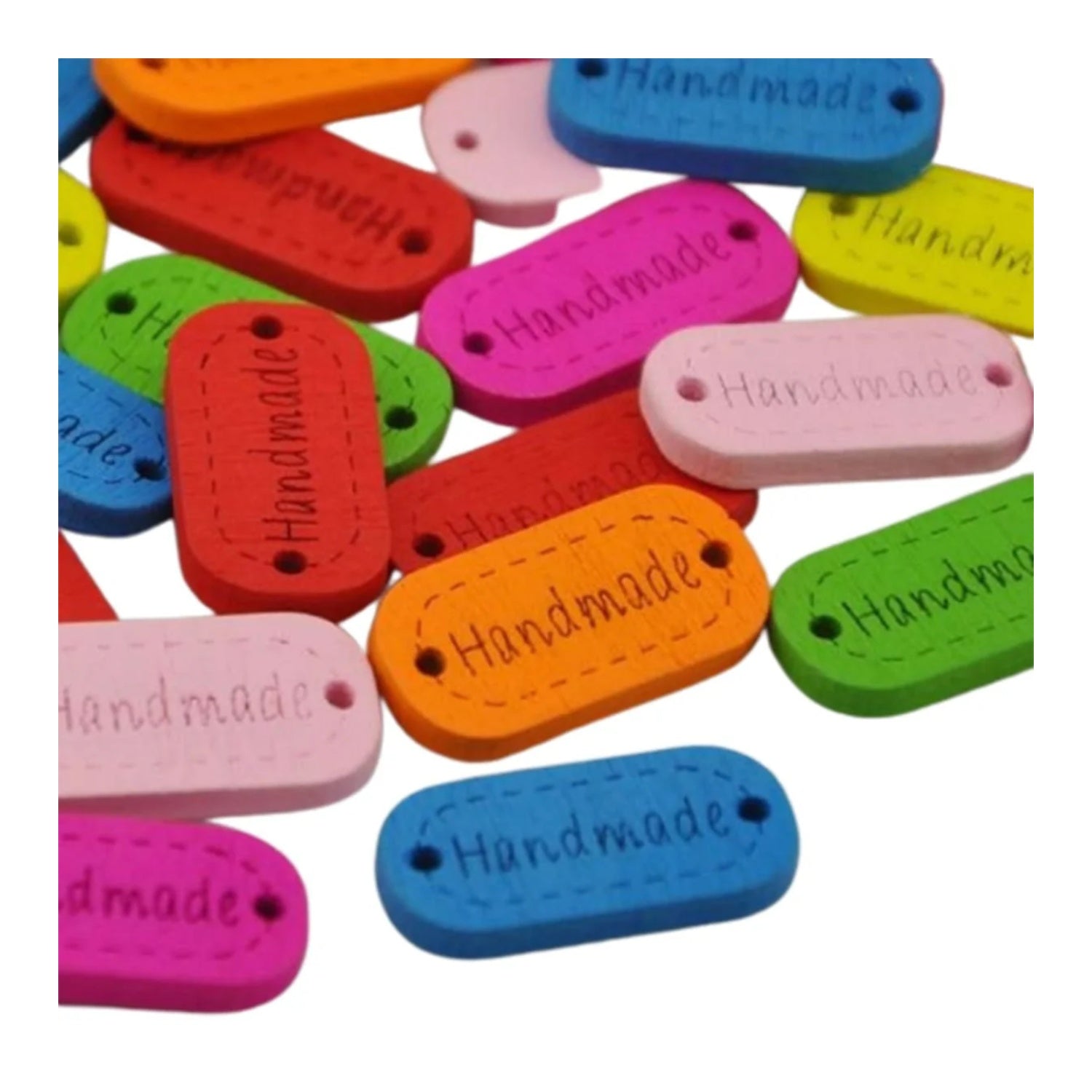 50pcs Wooden Handmade Hand Made Bag Labels Sewing Tags Clothing - Multicoloured Round 1 - Asia Sell