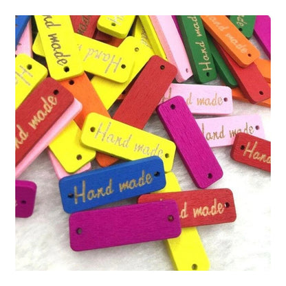 50pcs Wooden Handmade Hand Made Bag Labels Sewing Tags Clothing - Multicoloured Round 3 - Asia Sell