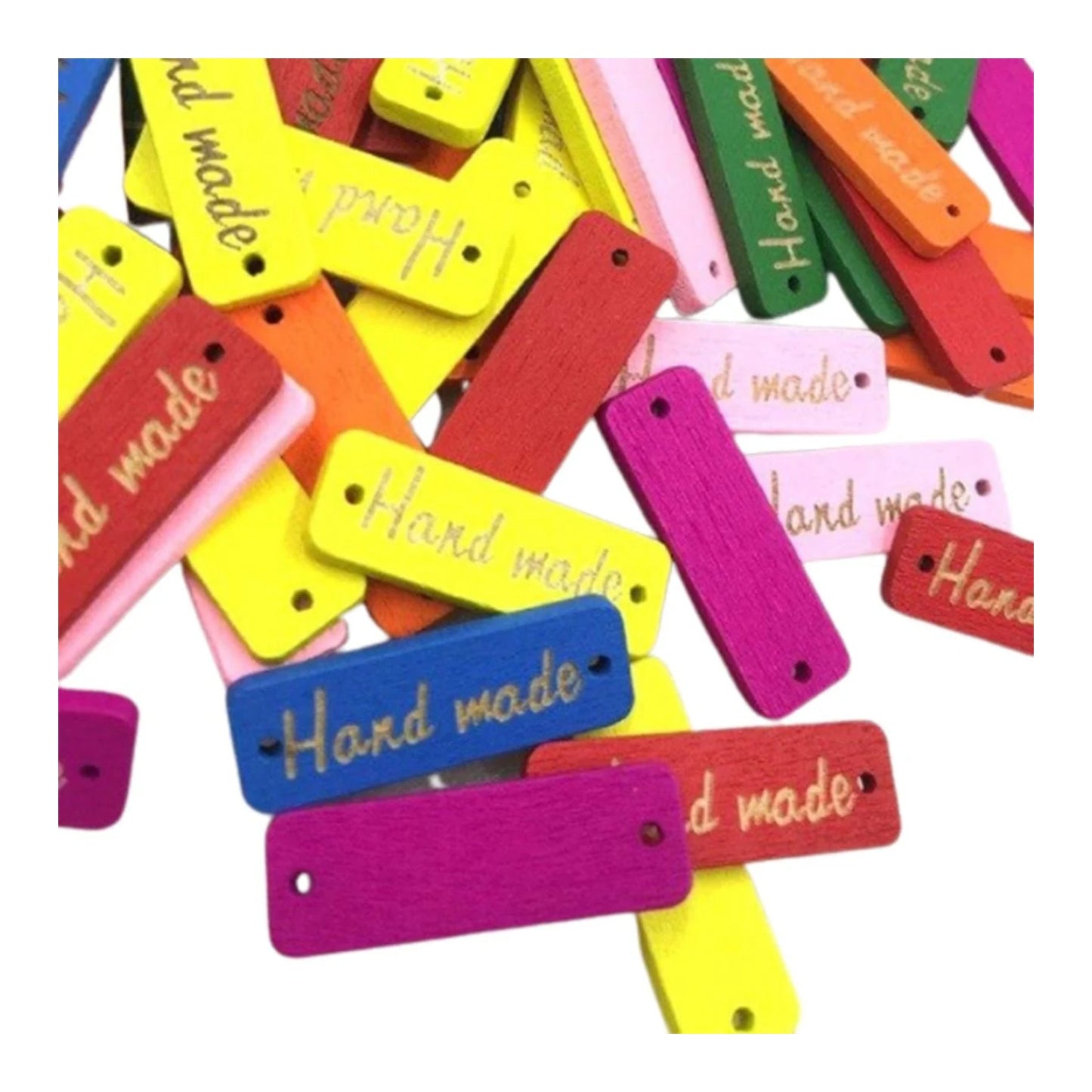 50pcs Wooden Handmade Hand Made Bag Labels Sewing Tags Clothing - Multicoloured Round 5 - Asia Sell