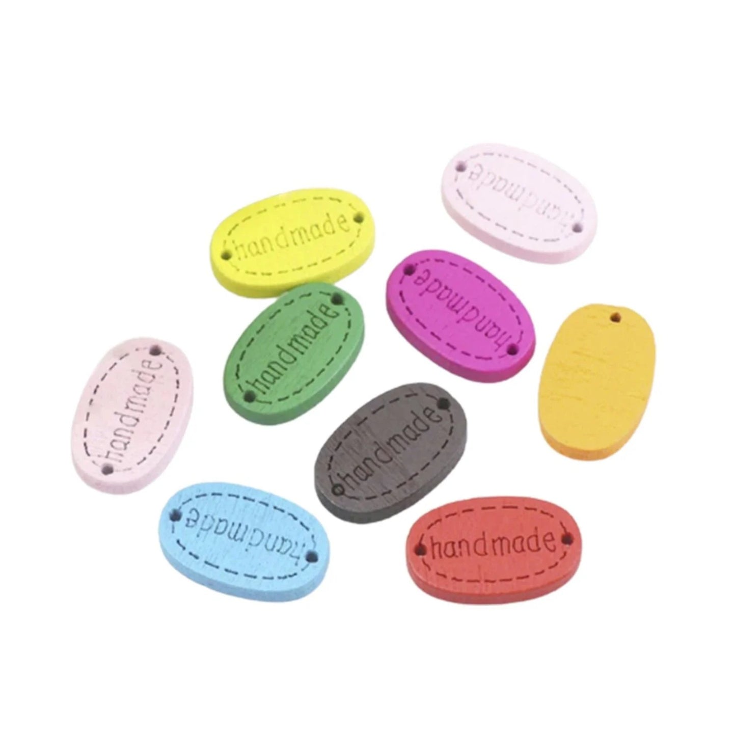 50pcs Wooden Handmade Hand Made Bag Labels Sewing Tags Clothing - Multicoloured Round 7 - Asia Sell