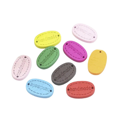 50pcs Wooden Handmade Hand Made Bag Labels Sewing Tags Clothing - Multicoloured Round 7 - Asia Sell