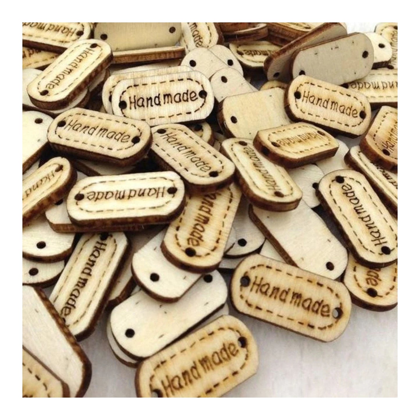 50pcs Wooden Handmade Hand Made Bag Labels Sewing Tags Clothing - Natural Round 2 - Asia Sell