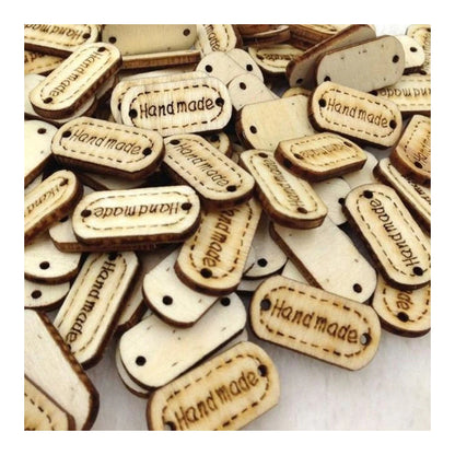 50pcs Wooden Handmade Hand Made Bag Labels Sewing Tags Clothing - Natural Round 2 - Asia Sell